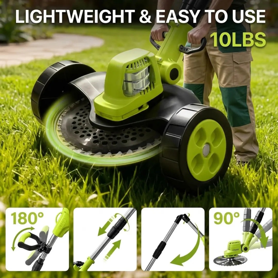 Sorlyn 3-in-1 Cordless Grass Trimmer & Edger Lightweight Lawn Mower for Small Yards + FREE BATTERY + CHARGER + WHEEL Included