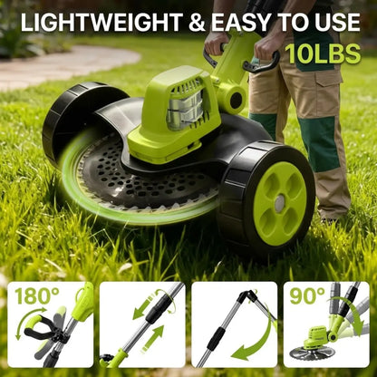 Sorlyn 3-in-1 Cordless Grass Trimmer & Edger Lightweight Lawn Mower for Small Yards + FREE BATTERY + CHARGER + WHEEL Included