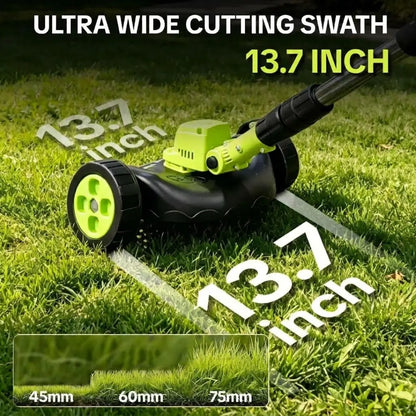 Sorlyn 3-in-1 Cordless Grass Trimmer & Edger Lightweight Lawn Mower for Small Yards + FREE BATTERY + CHARGER + WHEEL Included