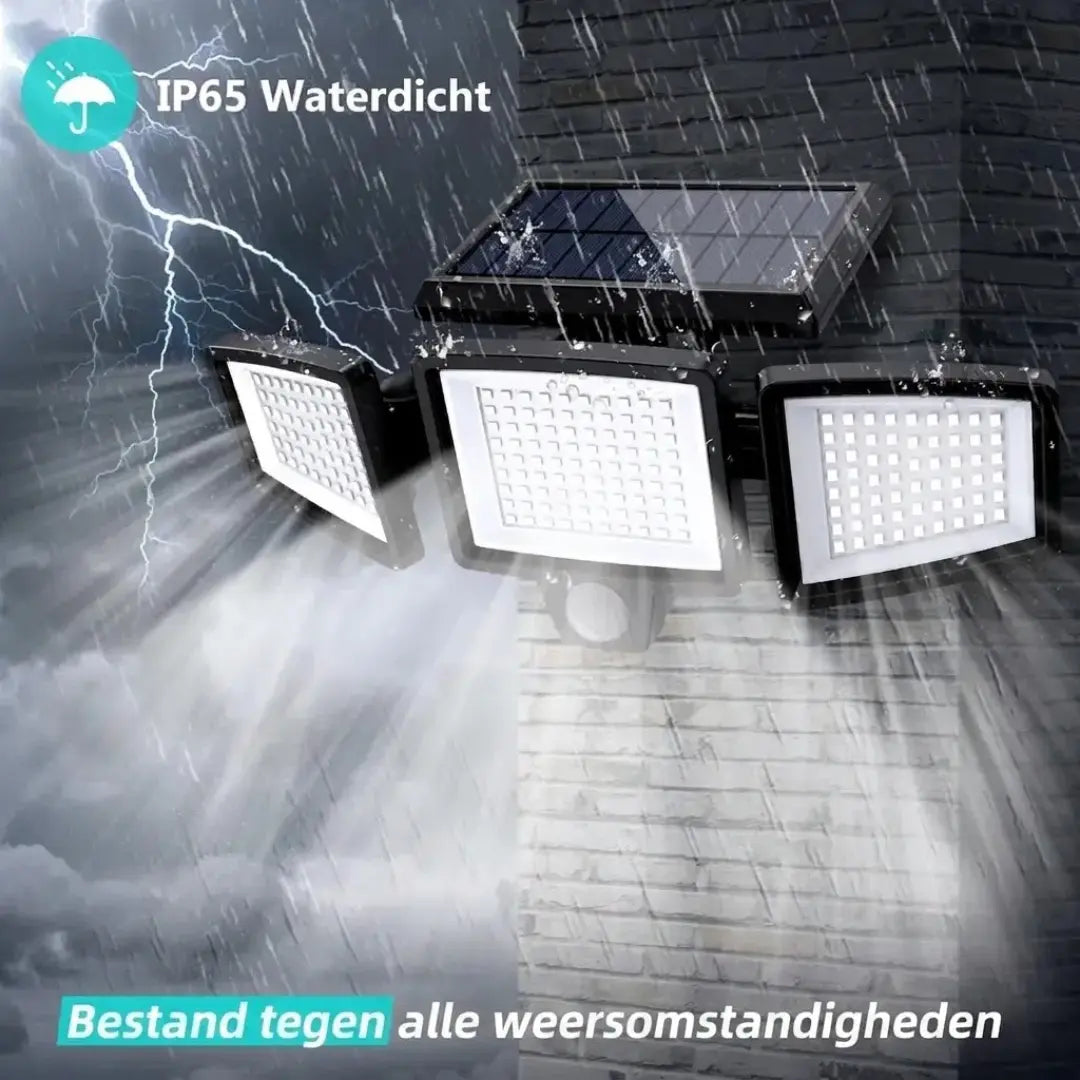 Sorlyn 2500LM Solar Bewegingssensor Beveiligingslamp – Buiten Schijnwerper met 3 Koppen