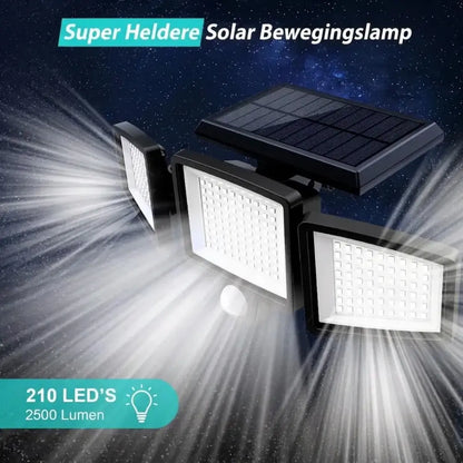 Sorlyn 2500LM Solar Bewegingssensor Beveiligingslamp – Buiten Schijnwerper met 3 Koppen