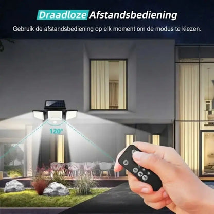 Sorlyn 2500LM Solar Bewegingssensor Beveiligingslamp – Buiten Schijnwerper met 3 Koppen