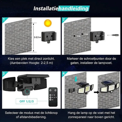 Sorlyn 2500LM Solar Bewegingssensor Beveiligingslamp – Buiten Schijnwerper met 3 Koppen