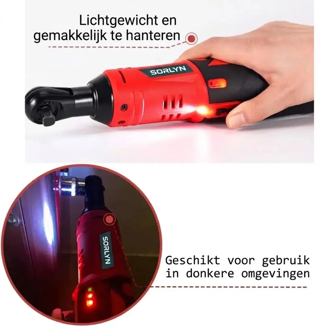 Sorlyn S2 Snoerloze Elektrische Ratelsleutel Set 3/8", 40Nm Koppel (Inclusief 2x 1500mAh Accu's, Doppen & Oplader)