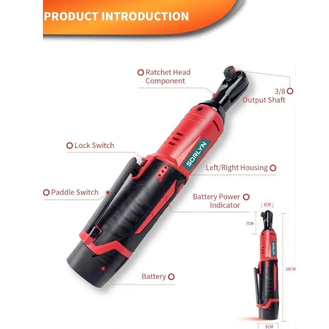 Sorlyn S2 Cordless Electric Ratchet Wrench Kit 3/8", 40Nm Power Torque (Includes 2x 1500mAh Batteries,  Sockets & Charger)